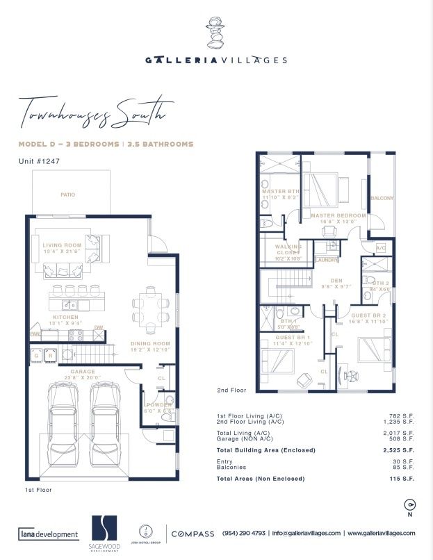 2D floor plan layout for the Townhouse South - Model D by Lana Development in Galleria Villages, Fort Lauderdale, FL (Image 1).