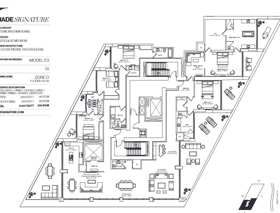 2D floor plan layout for the Model E3 by Fortune International Group in Jade Signature, Sunny Isles Beach, FL (Image 1).