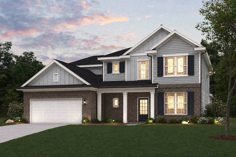 Representative exterior photo of a completed home built from the Hazel by Century Communities in Hayden Brook, Cumming, GA (Image 1). Representative exterior photo of a completed home built from the Hazel by Century Communities in Hayden Brook, Cumming, GA (Image 1).