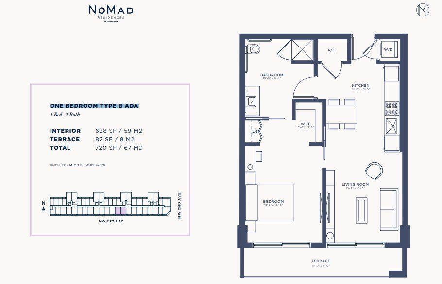 2D floor plan layout for the ONE BEDROOM TYPE B ADA by Related Group in NoMad Residences, Miami, FL (Image 1). 2D floor plan layout for the ONE BEDROOM TYPE B ADA by Related Group in NoMad Residences, Miami, FL (Image 1).