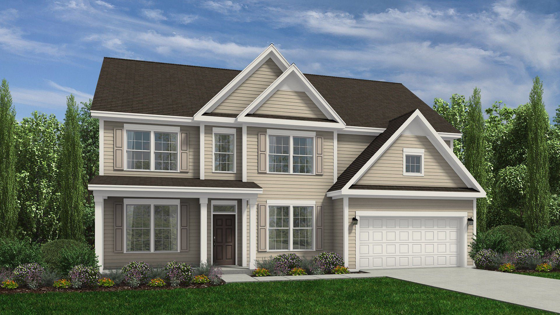 Front exterior of a new home in The Colony at Lexington Plantation, Cameron, NC, highlighting curb appeal (Image 1). Front exterior of a new home in The Colony at Lexington Plantation, Cameron, NC, highlighting curb appeal (Image 1).