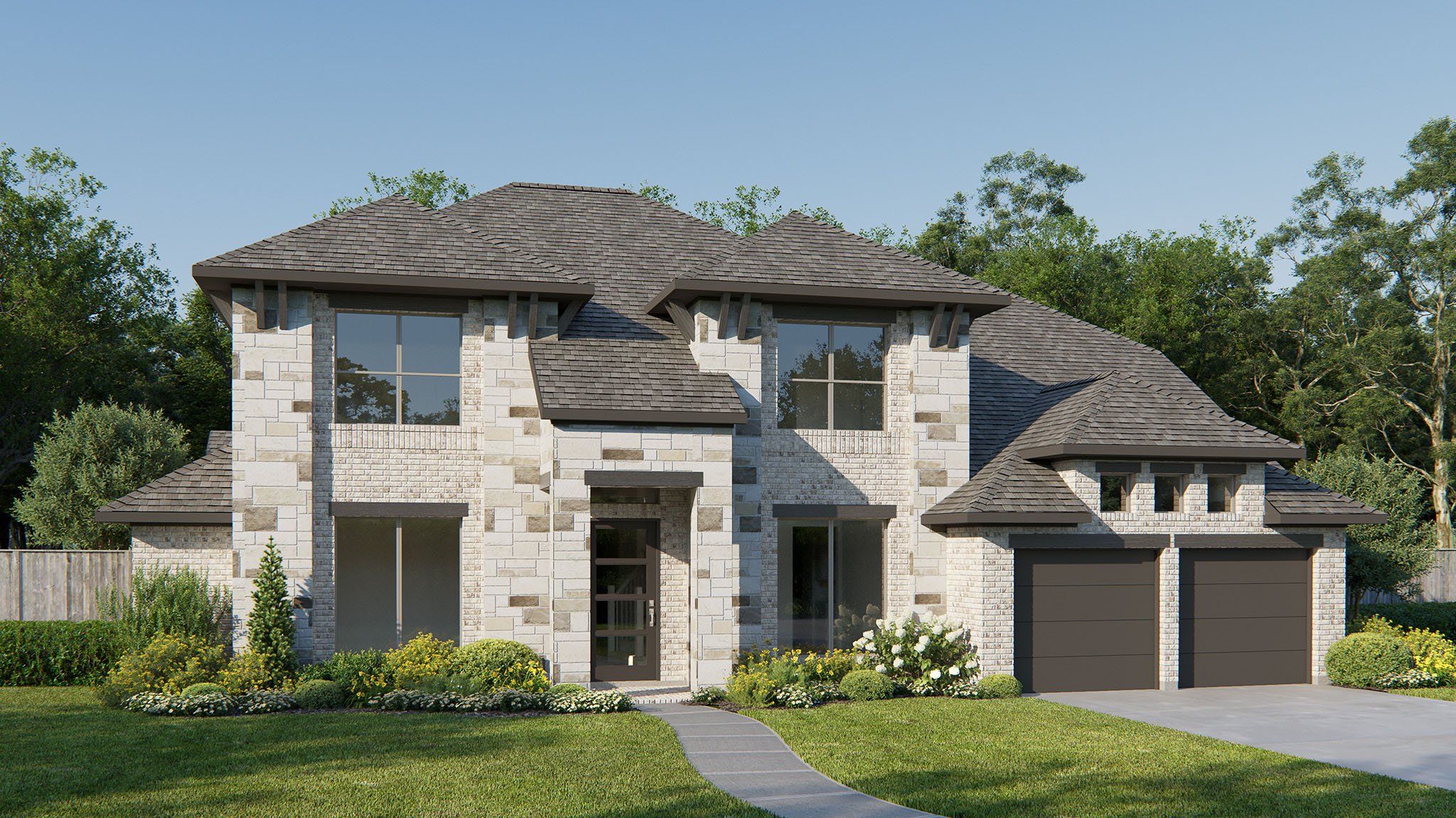 Front exterior of a new home in Briarley 70', Montgomery, TX, highlighting curb appeal (Image 1). Front exterior of a new home in Briarley 70', Montgomery, TX, highlighting curb appeal (Image 1).