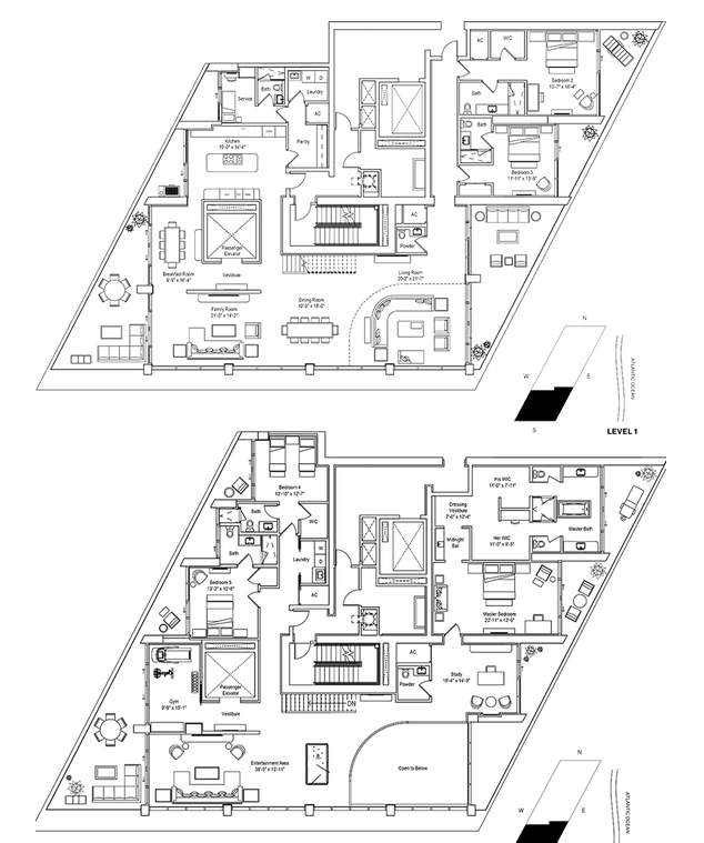 2D floor plan layout for the Upper Sky Villa South by Fortune International Group in Jade Signature, Sunny Isles Beach, FL (Image 1).