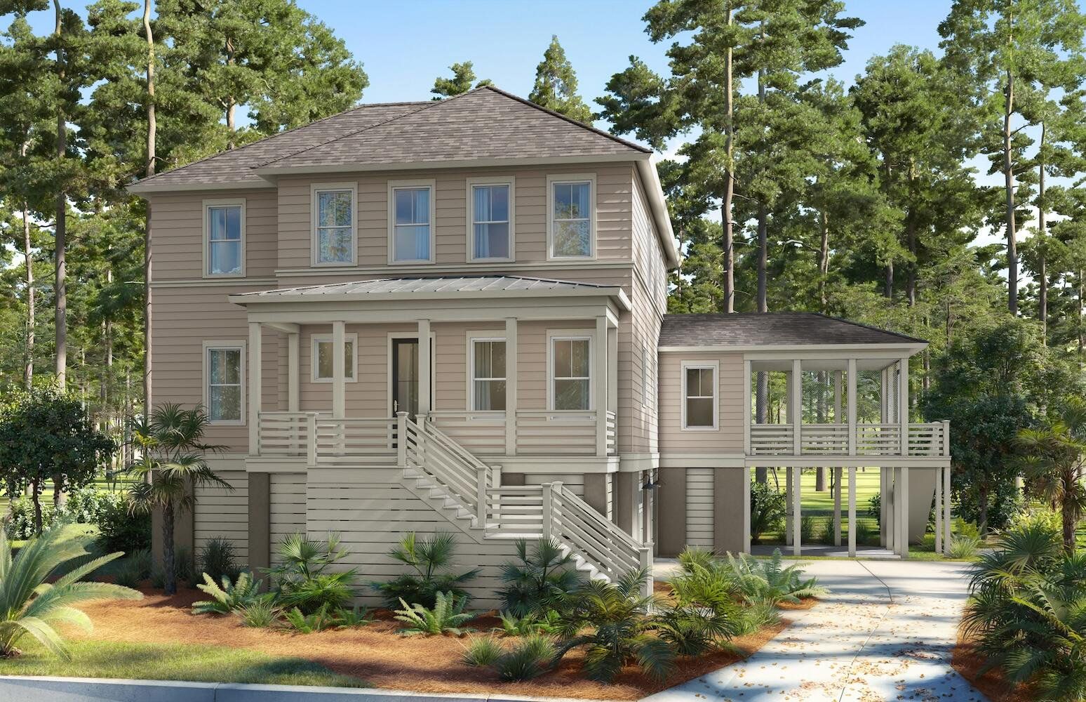 Front exterior of a new home in The Preserve at Pennys Creek, Johns Island, SC, highlighting curb appeal (Image 1). Front exterior of a new home in The Preserve at Pennys Creek, Johns Island, SC, highlighting curb appeal (Image 1).