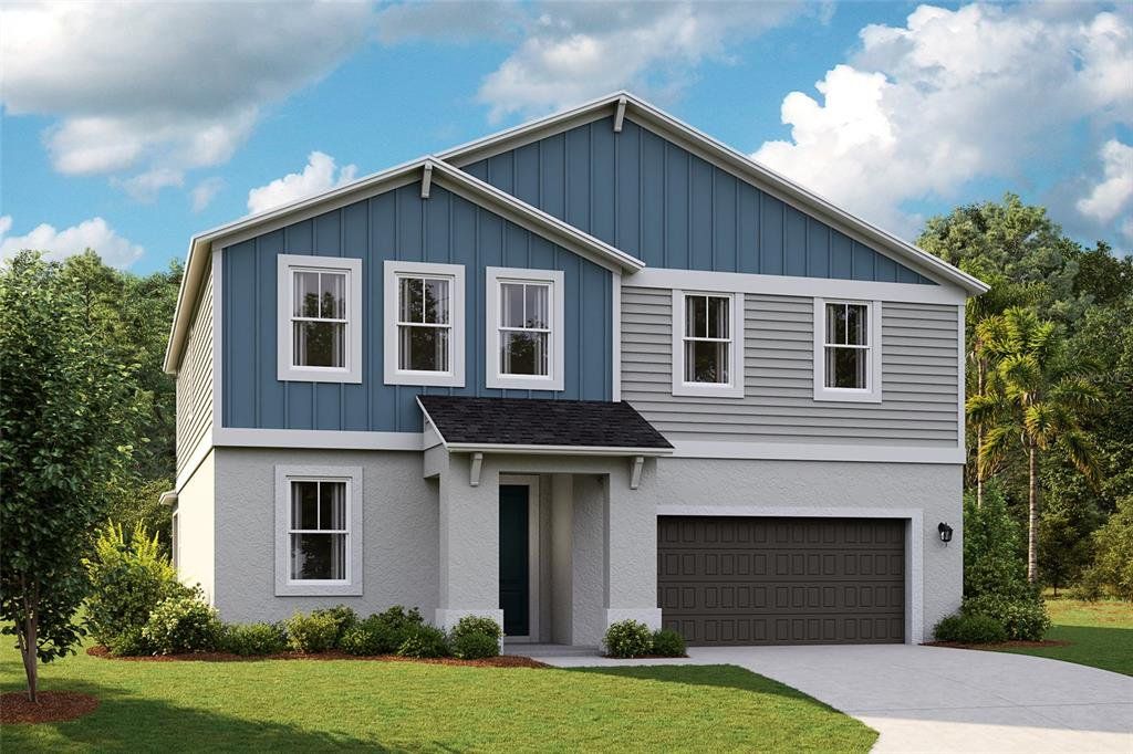 Front exterior of a new home in Hawkstone, Riverview, FL, highlighting curb appeal (Image 1).