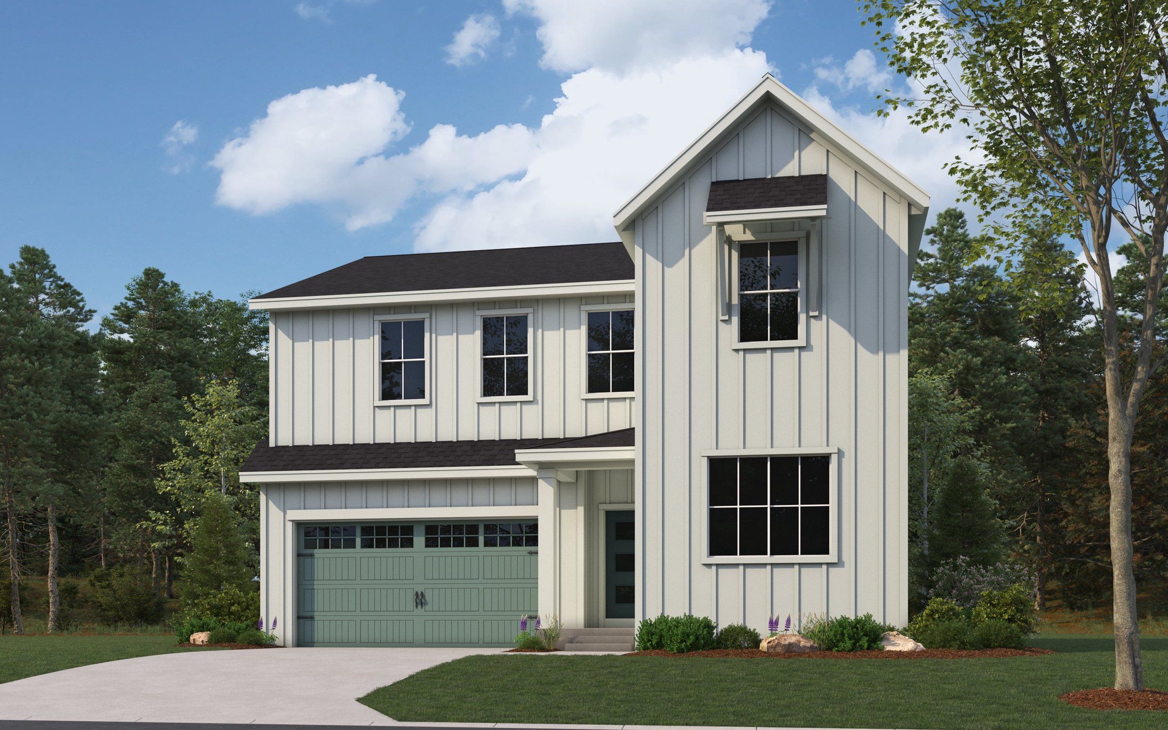 Front exterior of a new home in The Reserve at Looking Glass, Parker, CO, highlighting curb appeal (Image 1). Front exterior of a new home in The Reserve at Looking Glass, Parker, CO, highlighting curb appeal (Image 1).