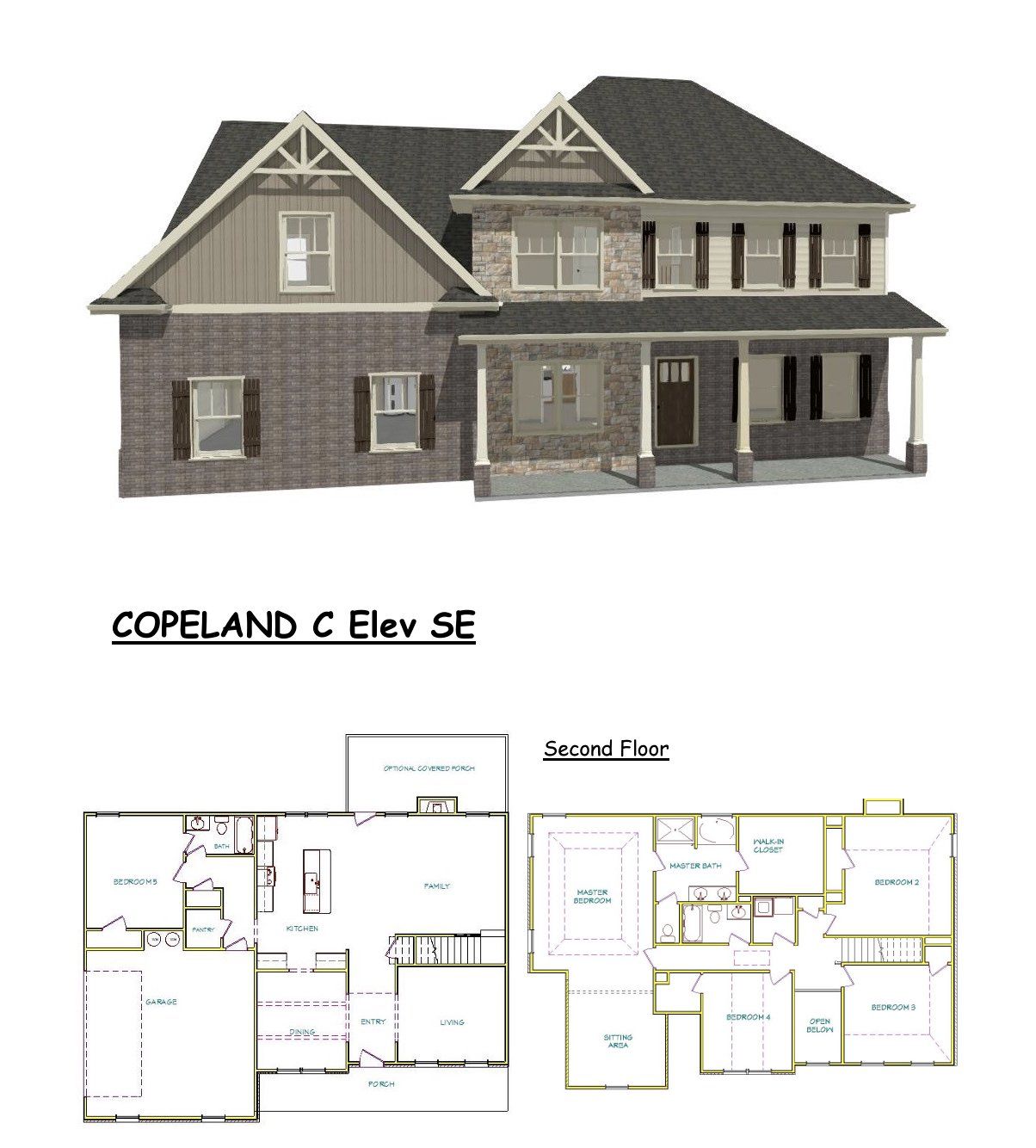 2D floor plan layout for the Copeland by Capshaw in Shadow Creek, Jackson, GA (Image 1).