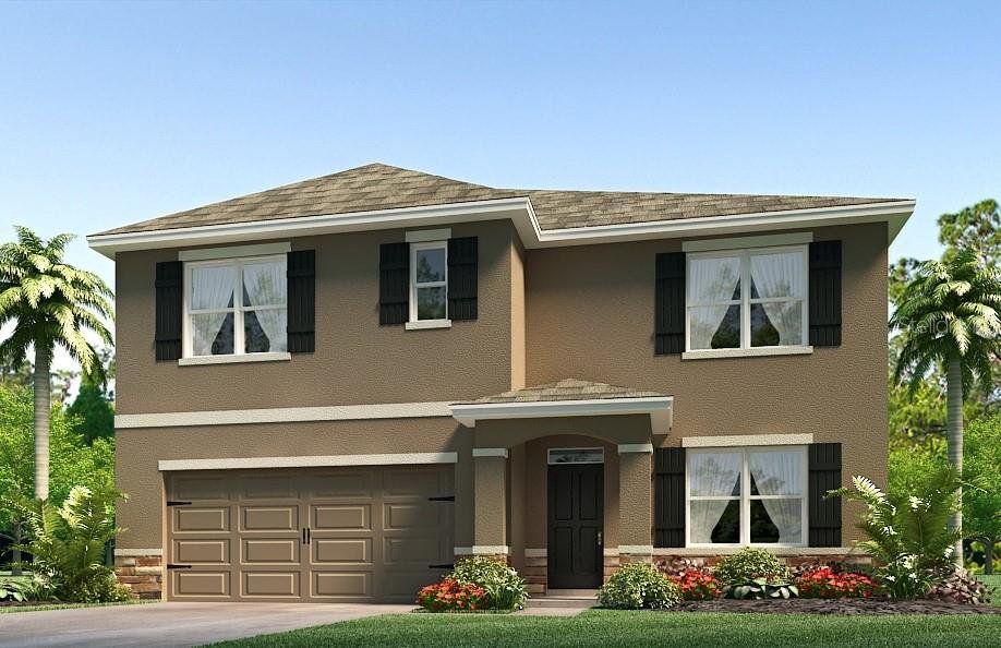 Front exterior of a new home in Farm at Varrea, Plant City, FL, highlighting curb appeal (Image 1). Front exterior of a new home in Farm at Varrea, Plant City, FL, highlighting curb appeal (Image 1).