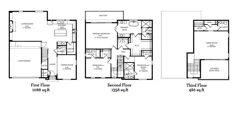 2D floor plan layout of this home in The Park at Sunridge, Austin, TX (Image 1).