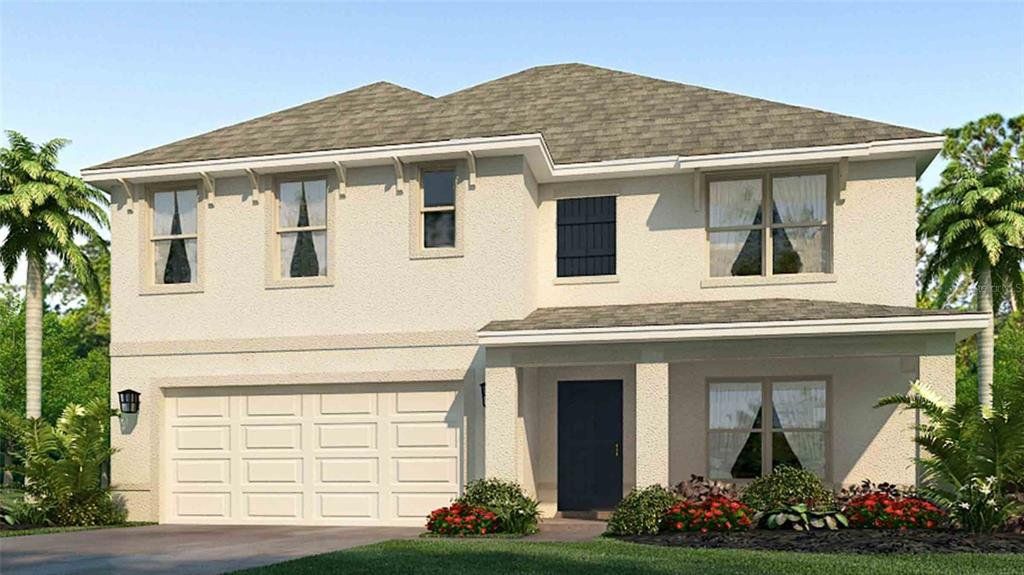 Front exterior of a new home in Bella Lago, Parrish, FL, highlighting curb appeal (Image 1). Front exterior of a new home in Bella Lago, Parrish, FL, highlighting curb appeal (Image 1).