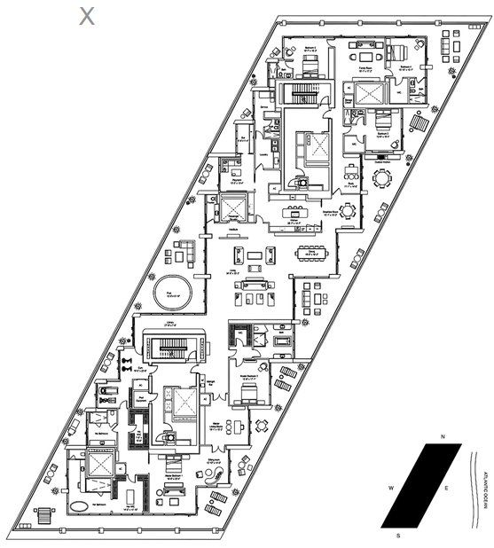 2D floor plan layout for the Lower Penthouse by Fortune International Group in Jade Signature, Sunny Isles Beach, FL (Image 1).