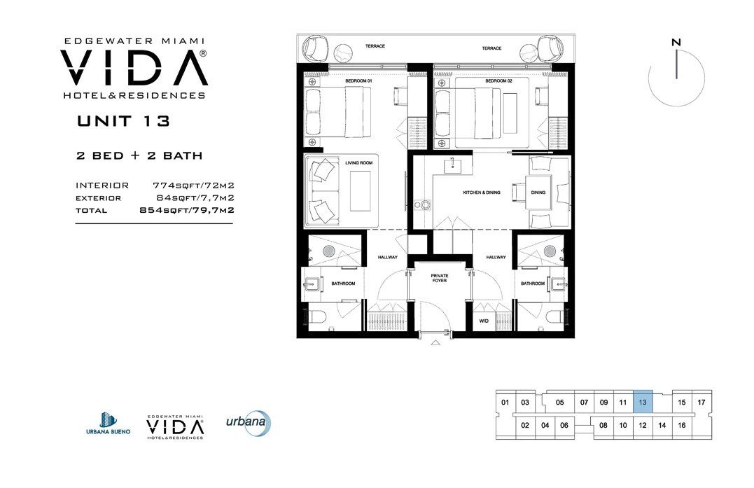 2D floor plan layout for the Unit 13 by Urbana Holdings in Vida Hotel & Residences, Miami, FL (Image 1). 2D floor plan layout for the Unit 13 by Urbana Holdings in Vida Hotel & Residences, Miami, FL (Image 1).