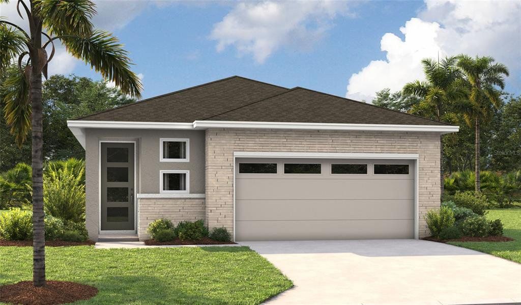 Front exterior of a new home in Estates at Rivers Edge, Parrish, FL, highlighting curb appeal (Image 1). Front exterior of a new home in Estates at Rivers Edge, Parrish, FL, highlighting curb appeal (Image 1).
