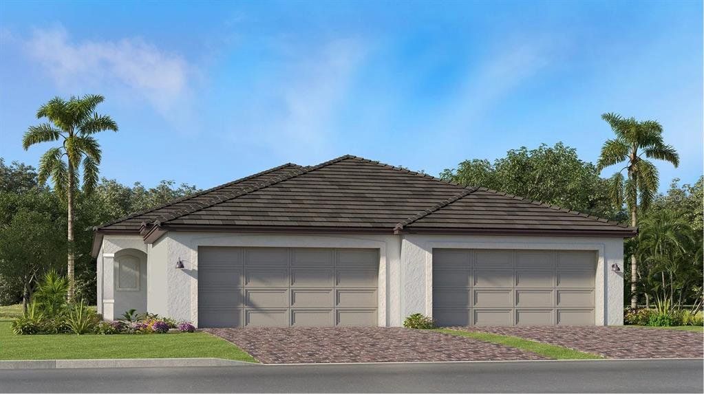 Front exterior of a new home in Calusa Country Club, Lakewood Ranch, FL, highlighting curb appeal (Image 1). Front exterior of a new home in Calusa Country Club, Lakewood Ranch, FL, highlighting curb appeal (Image 1).