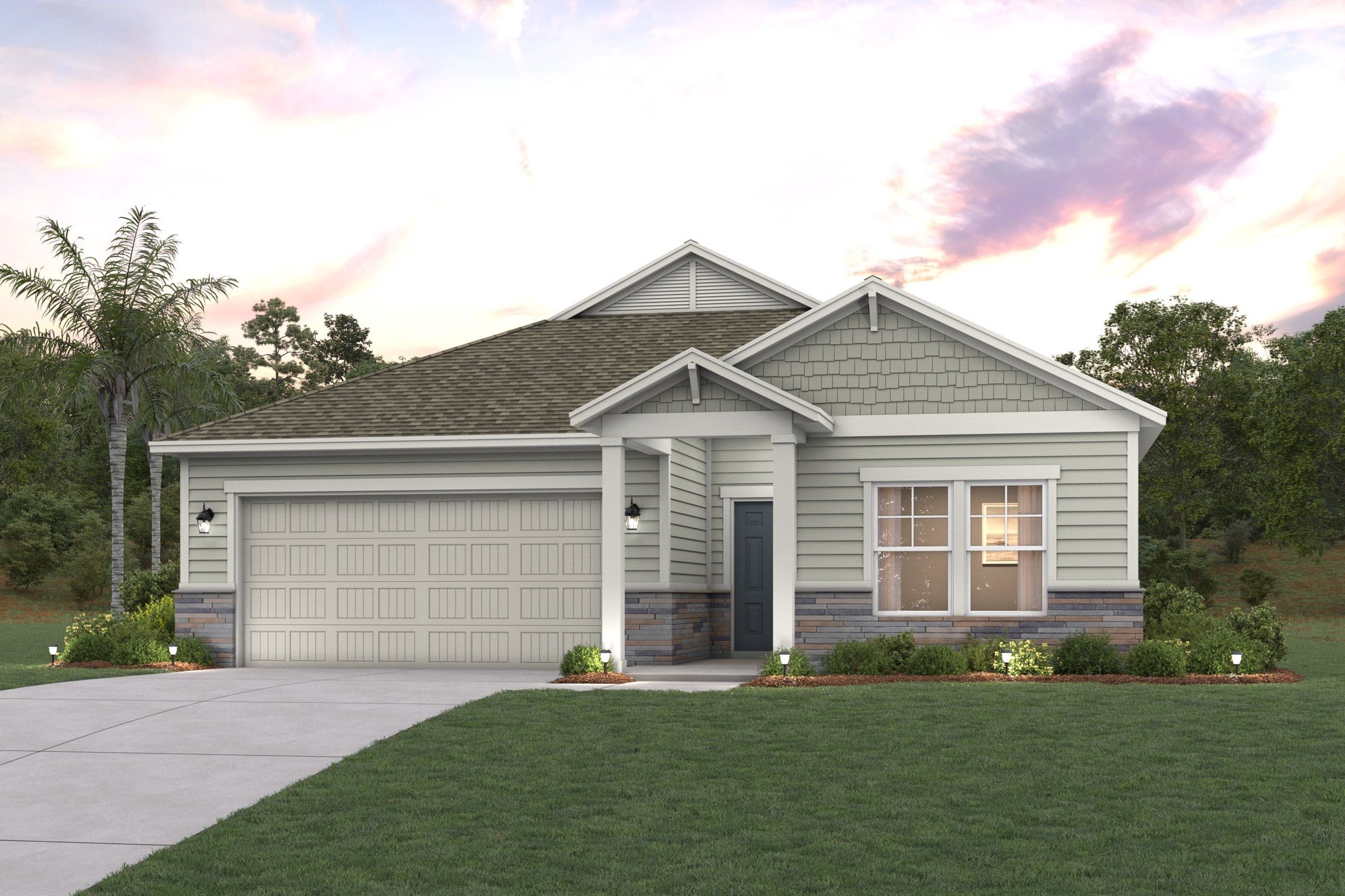 Front exterior of a new home in Asbury Creek, Green Cove Springs, FL, highlighting curb appeal (Image 1). Front exterior of a new home in Asbury Creek, Green Cove Springs, FL, highlighting curb appeal (Image 1).