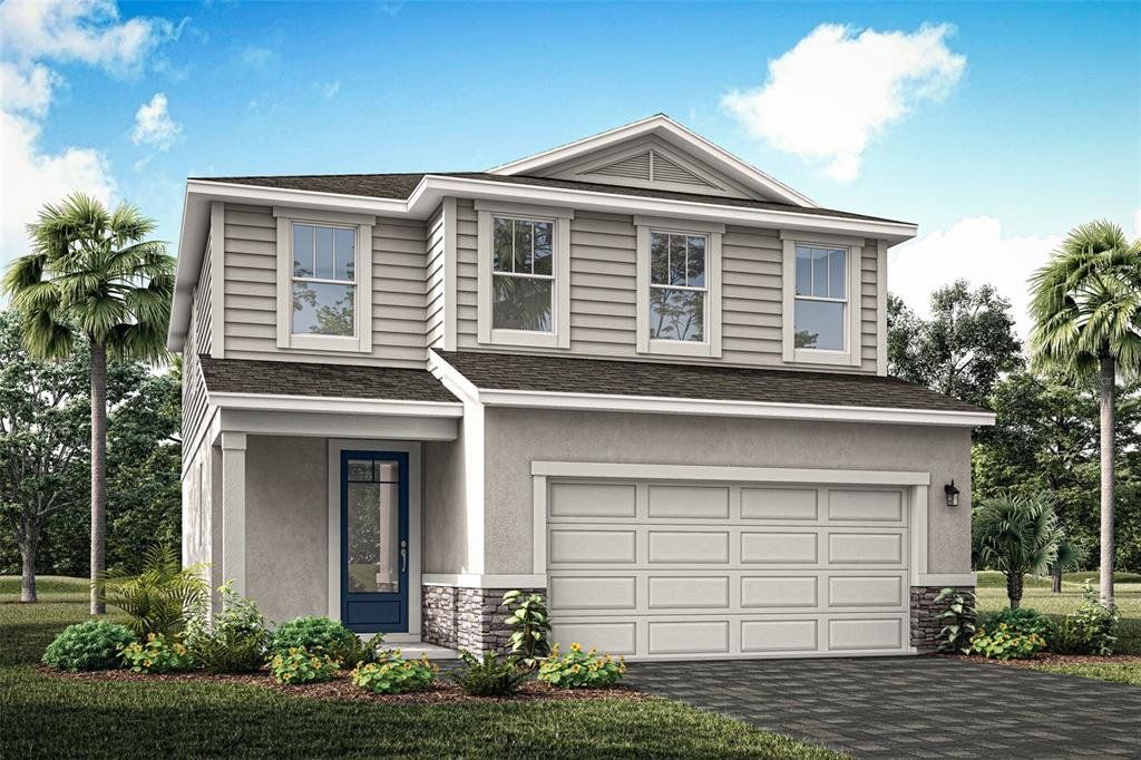 Front exterior of a new home in Chapel Crossings, Wesley Chapel, FL, highlighting curb appeal (Image 1). Front exterior of a new home in Chapel Crossings, Wesley Chapel, FL, highlighting curb appeal (Image 1).