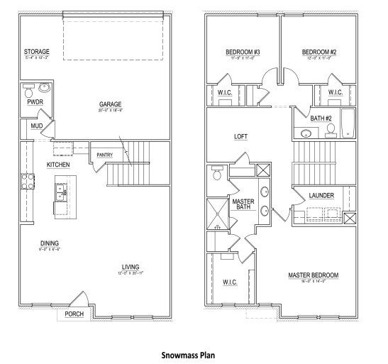 2D floor plan layout for the Snowmass by Aspen Square Homes in Aspen Square Townhomes, Irving, TX (Image 1).