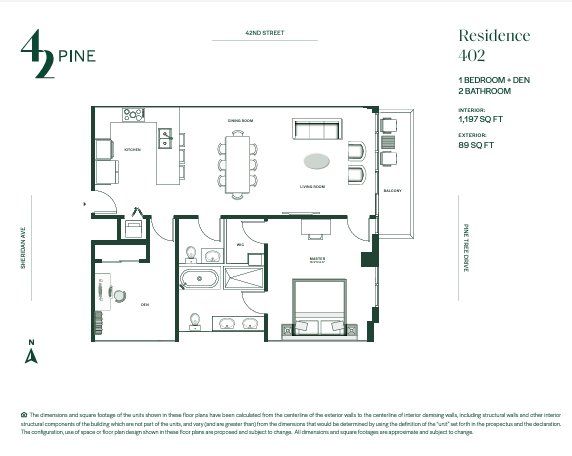 2D floor plan layout for the 402 by Boymelgreen Developer in 42 Pine, Miami Beach, FL (Image 1).