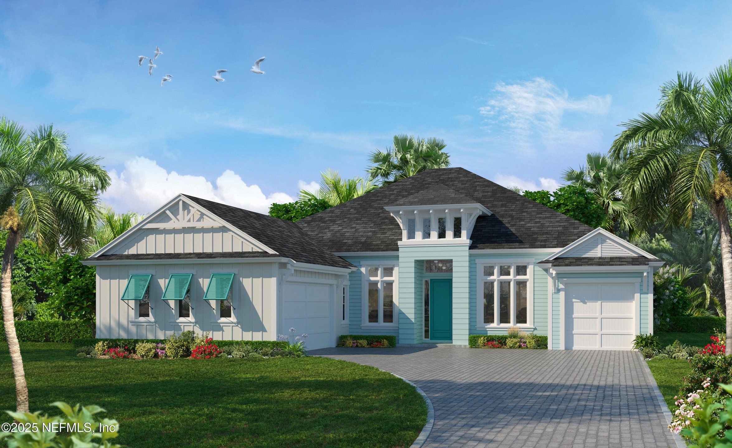 Front exterior of a new home in Courtney Grove, St. Augustine, FL, highlighting curb appeal (Image 1).