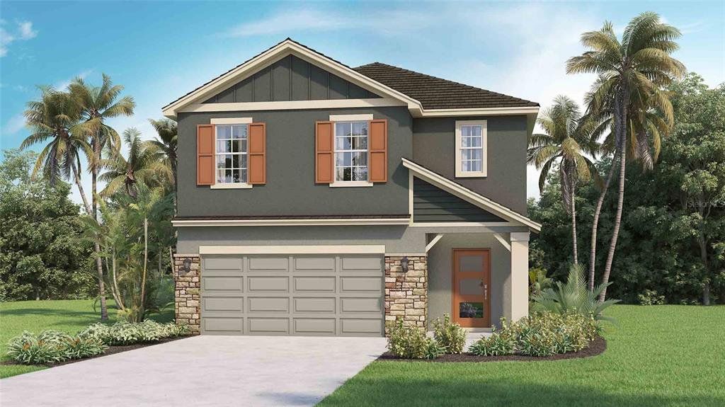Front exterior of a new home in Berry Bay, Wimauma, FL, highlighting curb appeal (Image 1). Front exterior of a new home in Berry Bay, Wimauma, FL, highlighting curb appeal (Image 1).