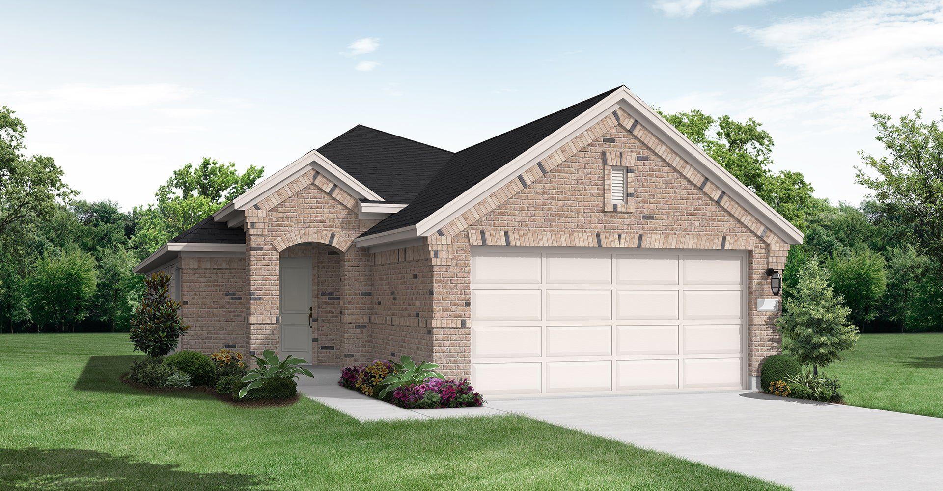 Front exterior of a new home in Escondido, Magnolia, TX, highlighting curb appeal (Image 1). Front exterior of a new home in Escondido, Magnolia, TX, highlighting curb appeal (Image 1).