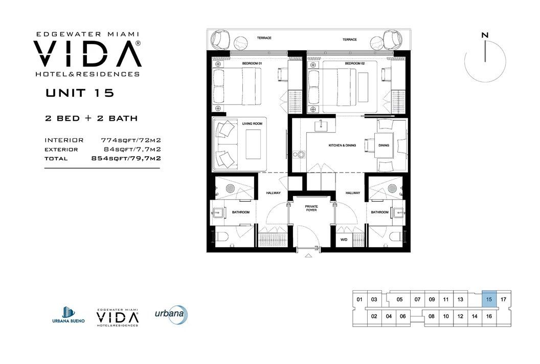 2D floor plan layout for the Unit 15 by Urbana Holdings in Vida Hotel & Residences, Miami, FL (Image 1). 2D floor plan layout for the Unit 15 by Urbana Holdings in Vida Hotel & Residences, Miami, FL (Image 1).