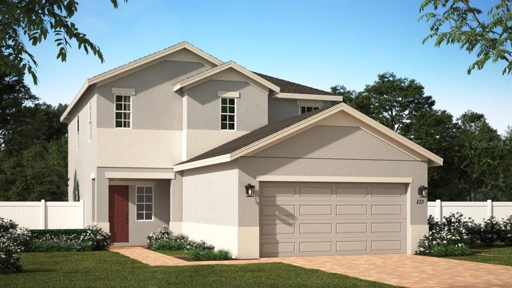 Front exterior of a new home in Preservation Pointe, Davenport, FL, highlighting curb appeal (Image 1). Front exterior of a new home in Preservation Pointe, Davenport, FL, highlighting curb appeal (Image 1).