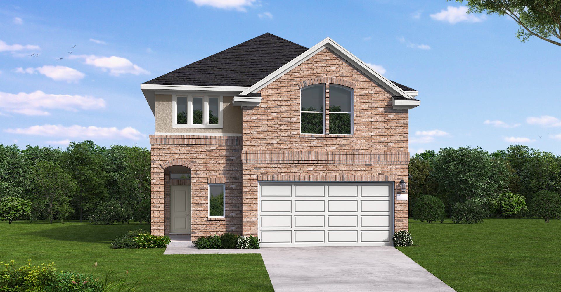 Front exterior of a new home in Stillwater Ranch, San Antonio, TX, highlighting curb appeal (Image 1). Front exterior of a new home in Stillwater Ranch, San Antonio, TX, highlighting curb appeal (Image 1).
