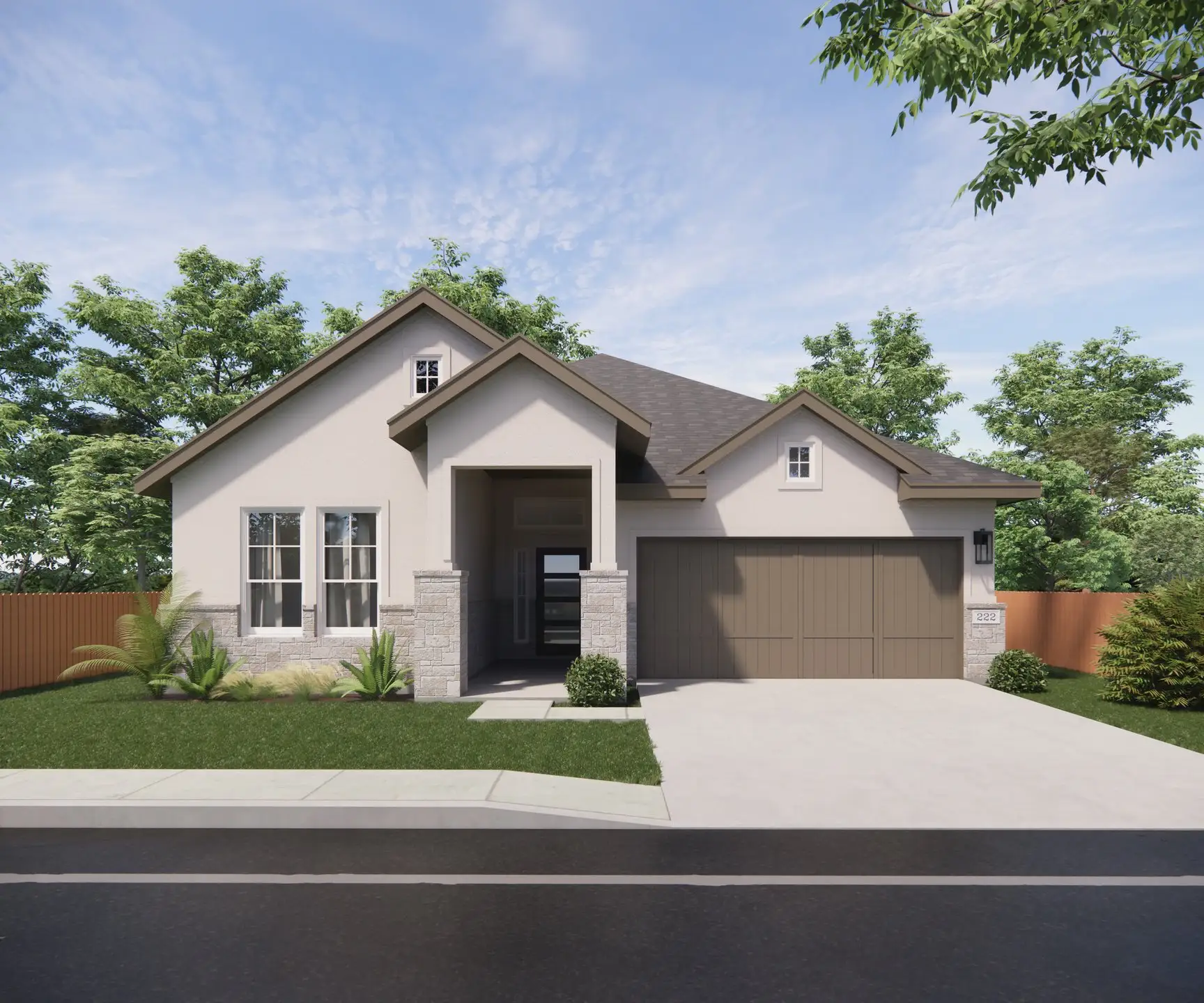 Front exterior of a new home in Nolina, Georgetown, TX, highlighting curb appeal (Image 1). Front exterior of a new home in Nolina, Georgetown, TX, highlighting curb appeal (Image 1).