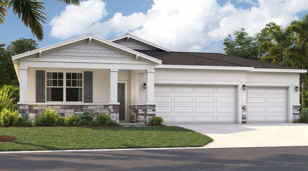 Front exterior of a new home in Green Leaf, Melbourne, FL, highlighting curb appeal (Image 1).
