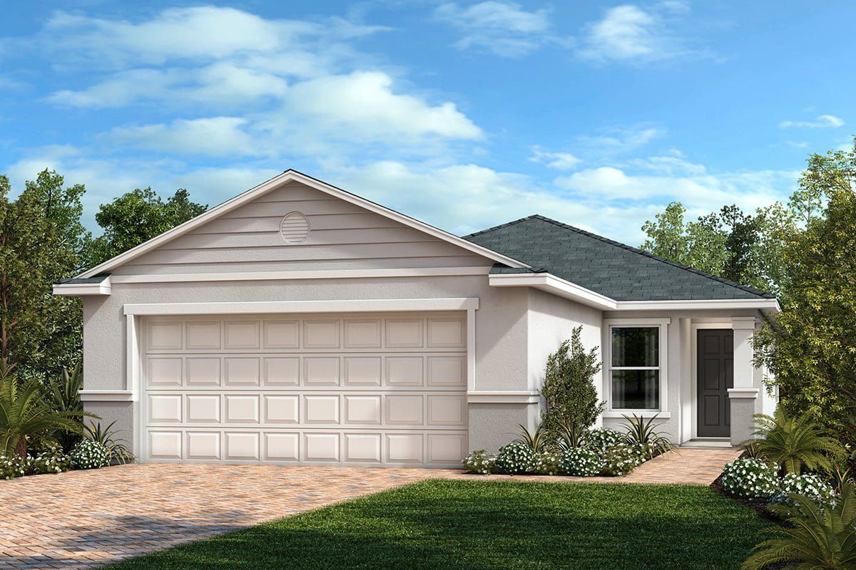 Front exterior of a new home in Reserve at Forest Lake I, Lake Wales, FL, highlighting curb appeal (Image 1). Front exterior of a new home in Reserve at Forest Lake I, Lake Wales, FL, highlighting curb appeal (Image 1).