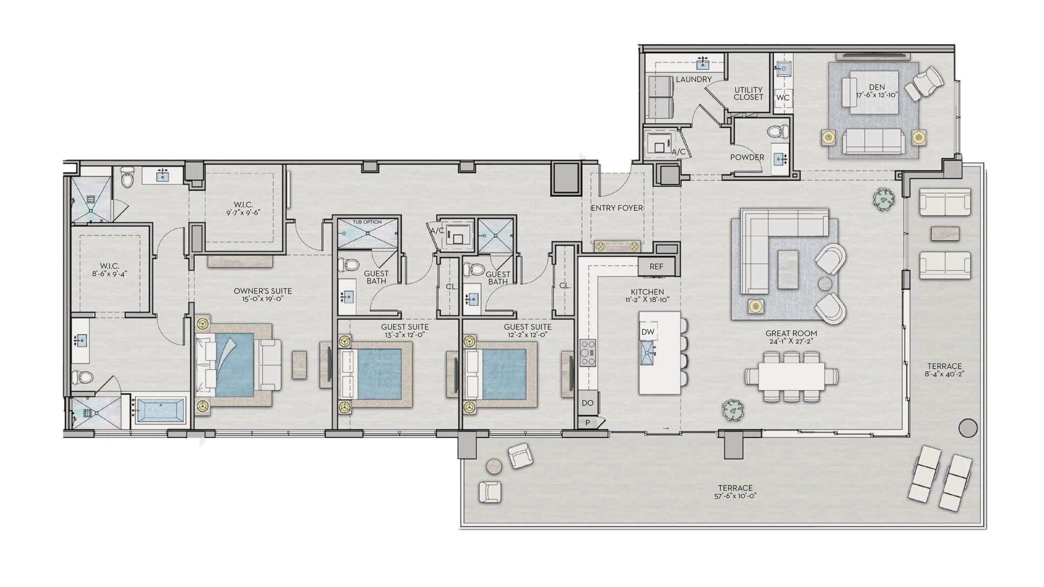 2D floor plan layout for the Penthouse D by Kolter Urban in Art House, St. Petersburg, FL (Image 1).