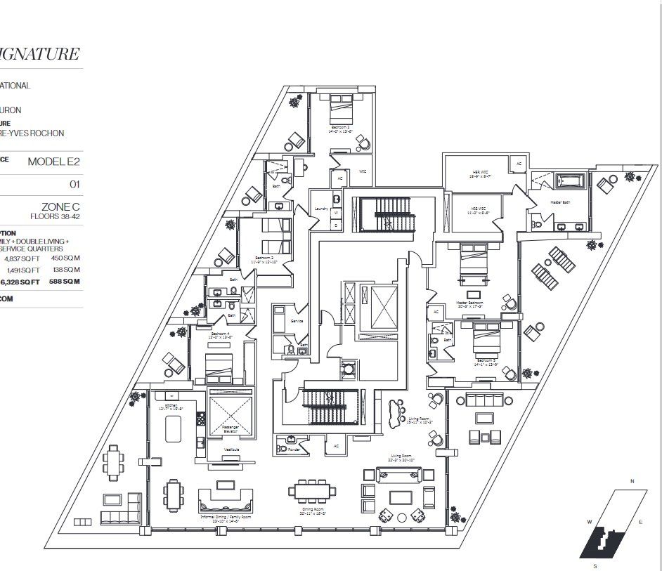 2D floor plan layout for the Model E2 by Fortune International Group in Jade Signature, Sunny Isles Beach, FL (Image 1).