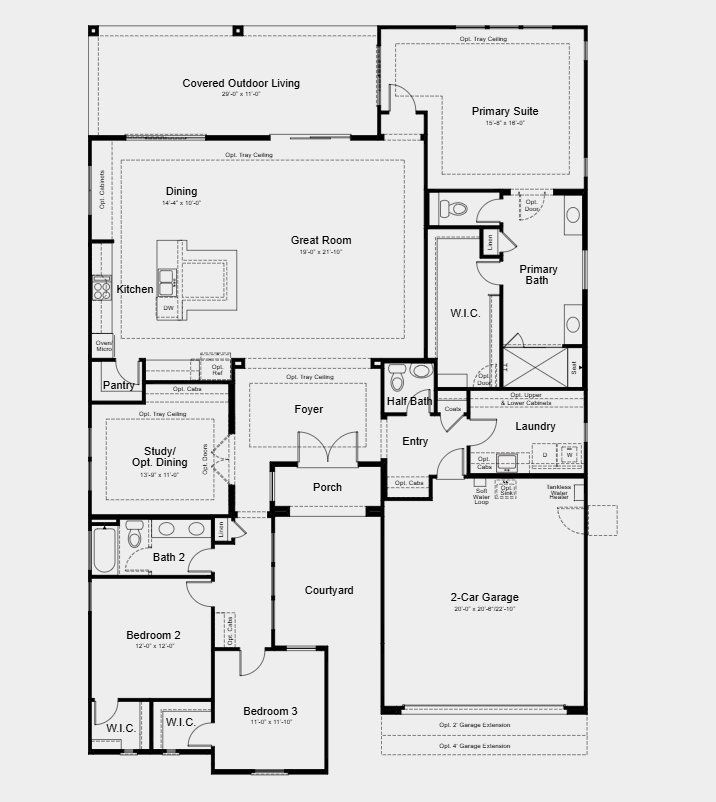 2D floor plan layout for the Mustang by Taylor Morrison in Victory at Verrado Venture II Collection 55+, Buckeye, AZ (Image 1).