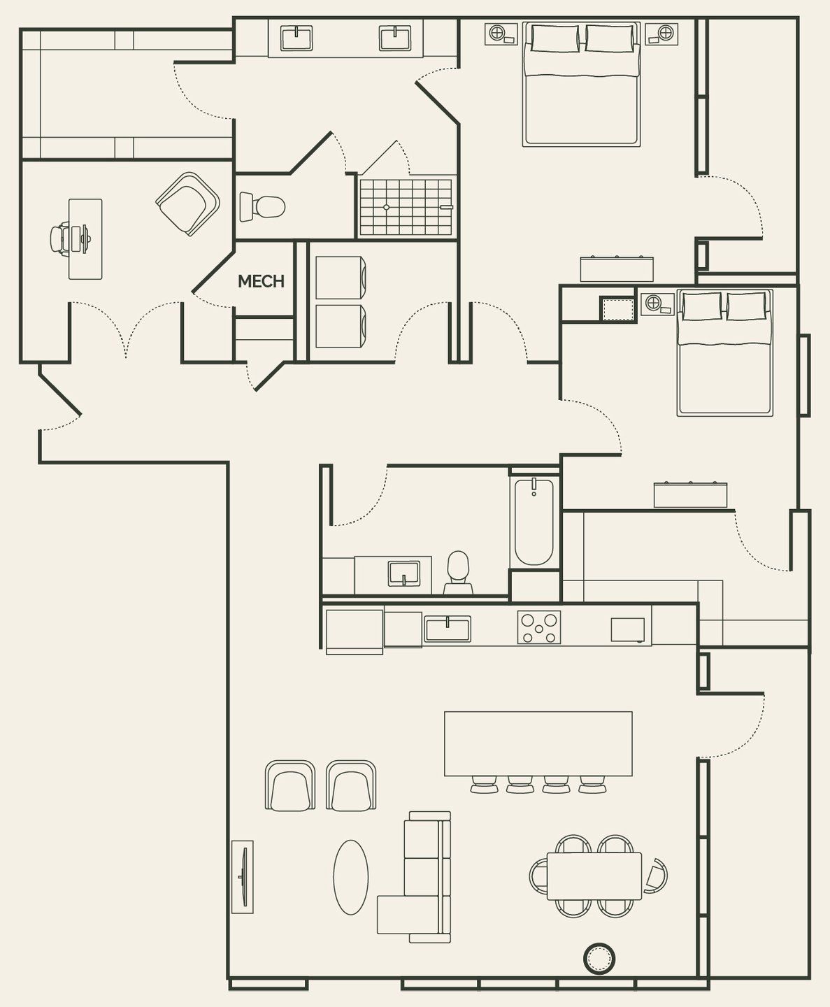 2D floor plan layout for the PH6 by Pearlstone Partners in Vesper, Austin, TX (Image 1). 2D floor plan layout for the PH6 by Pearlstone Partners in Vesper, Austin, TX (Image 1).