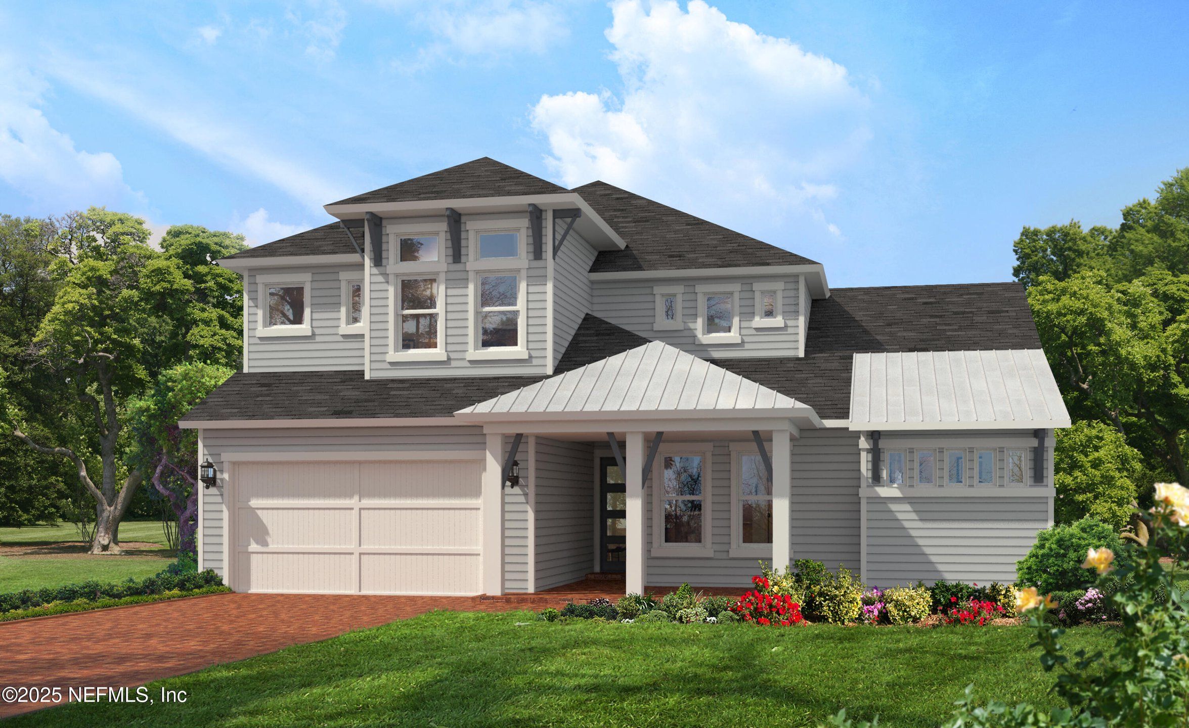 Front exterior of a new home in Middlebourne, St. Johns, FL, highlighting curb appeal (Image 1).