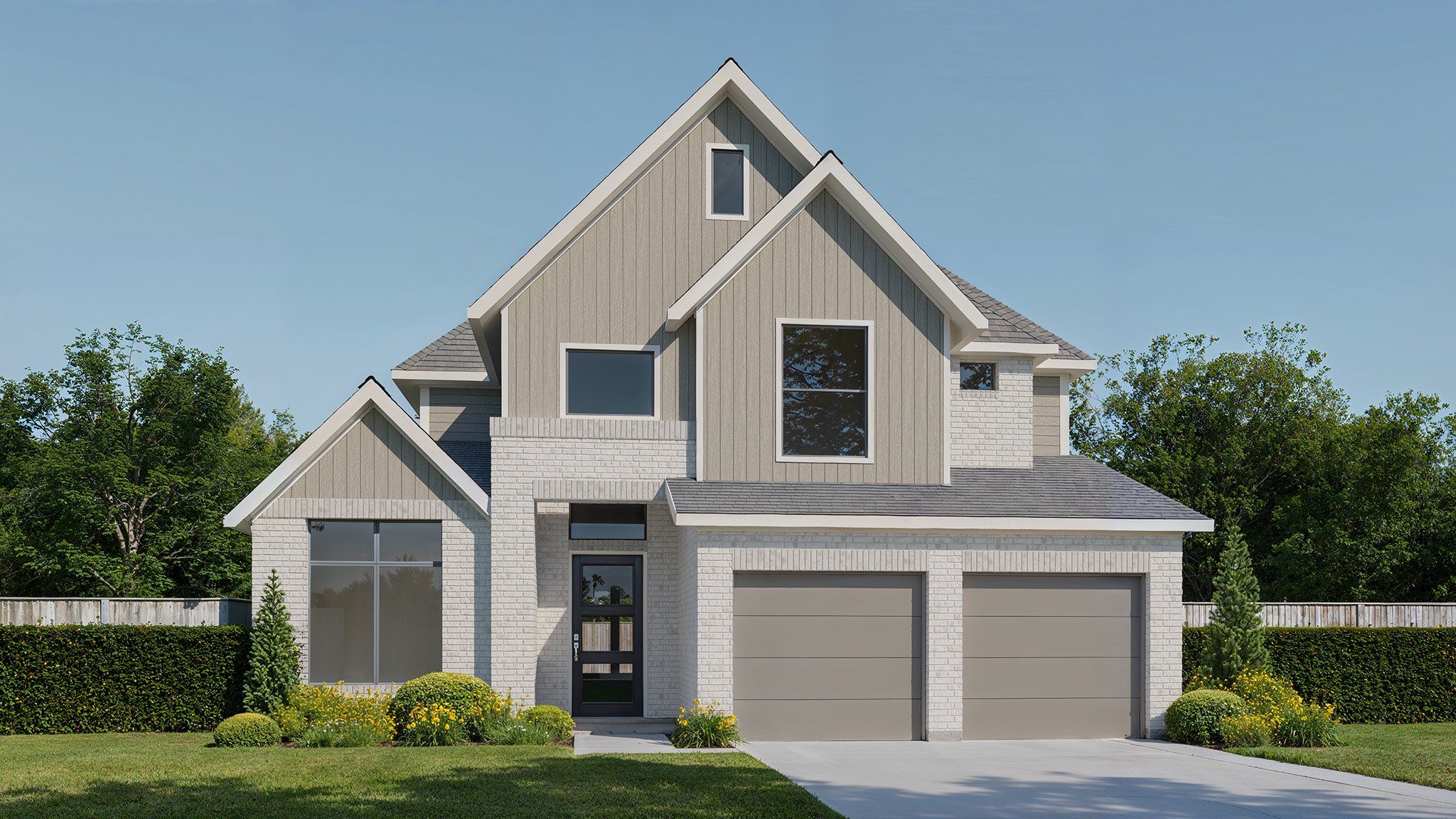 Front exterior of a new home in Bridgeland, Cypress, TX, highlighting curb appeal (Image 1). Front exterior of a new home in Bridgeland, Cypress, TX, highlighting curb appeal (Image 1).
