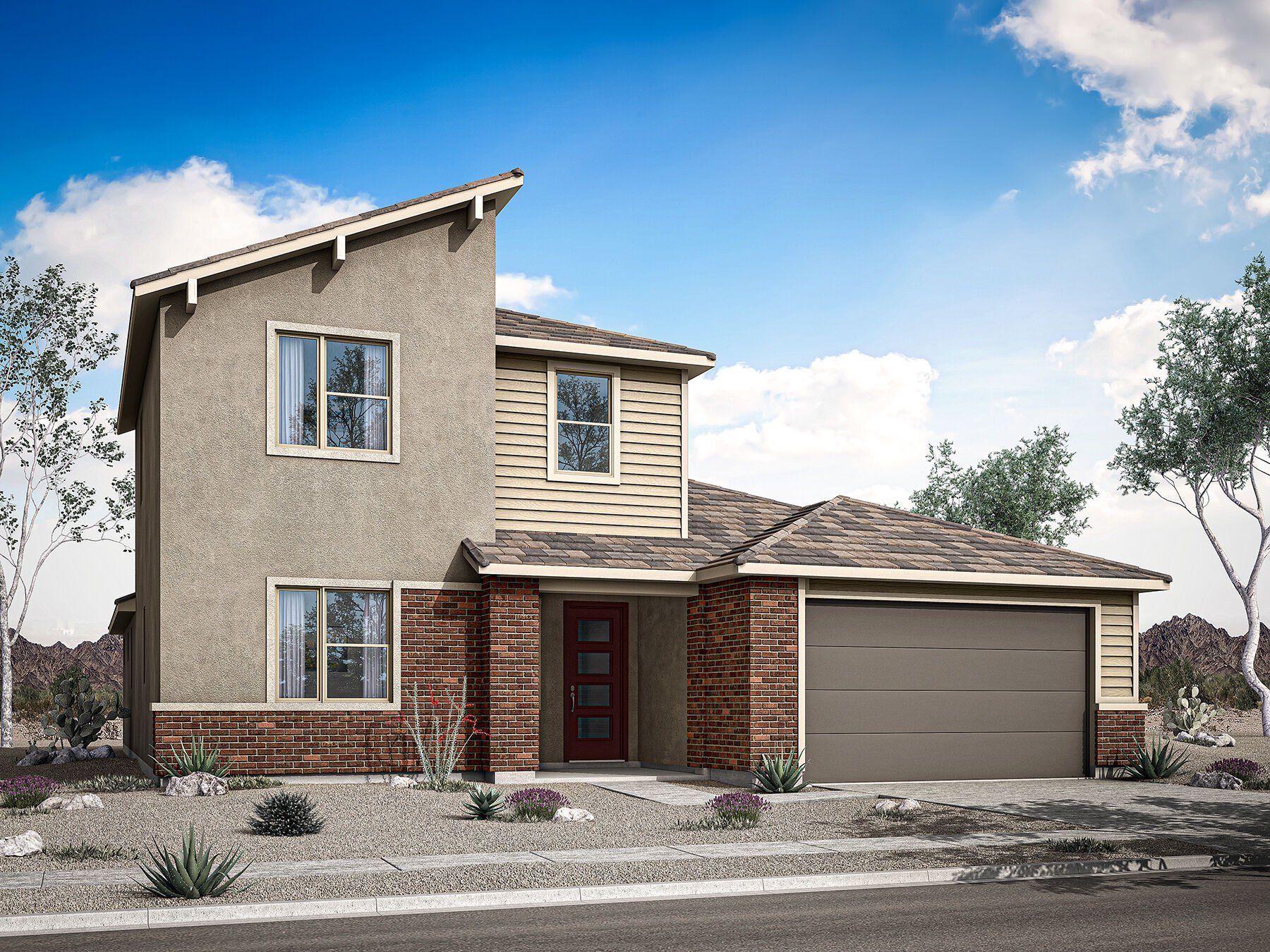 Front exterior of a new home in Bella Vista Farms, San Tan Valley, AZ, highlighting curb appeal (Image 1). Front exterior of a new home in Bella Vista Farms, San Tan Valley, AZ, highlighting curb appeal (Image 1).