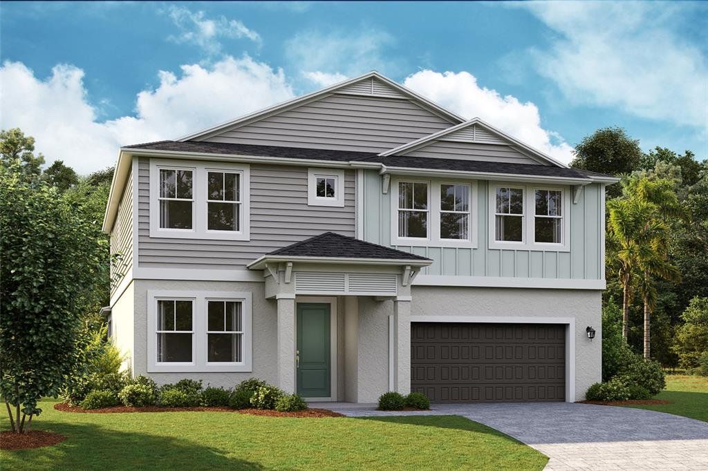 Front exterior of a new home in Pasadena Woods, Wesley Chapel, FL, highlighting curb appeal (Image 1). Front exterior of a new home in Pasadena Woods, Wesley Chapel, FL, highlighting curb appeal (Image 1).