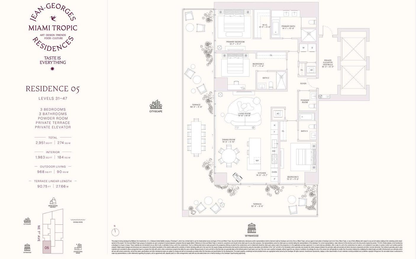 2D floor plan layout for the Residences 05 - Levels 31-47 by Terra Group in Miami Tropic, Miami, FL (Image 1).