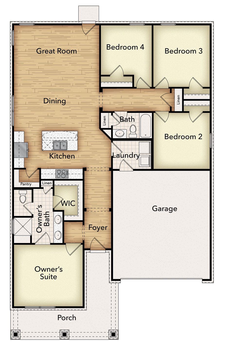 2D floor plan layout of this home in Liberty Pointe, Gainesville, TX (Image 1).