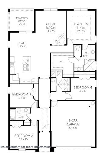 2D floor plan layout for the Mulberry by Dream Finders Homes in Cypress Park Estates, Haines City, FL (Image 1).