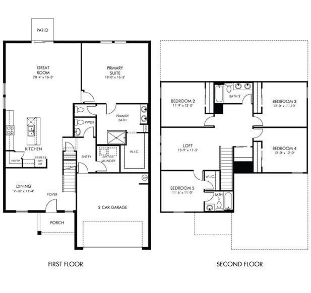 2D floor plan layout of this home in The Meadow at Crossprairie, St. Cloud, FL (Image 1).