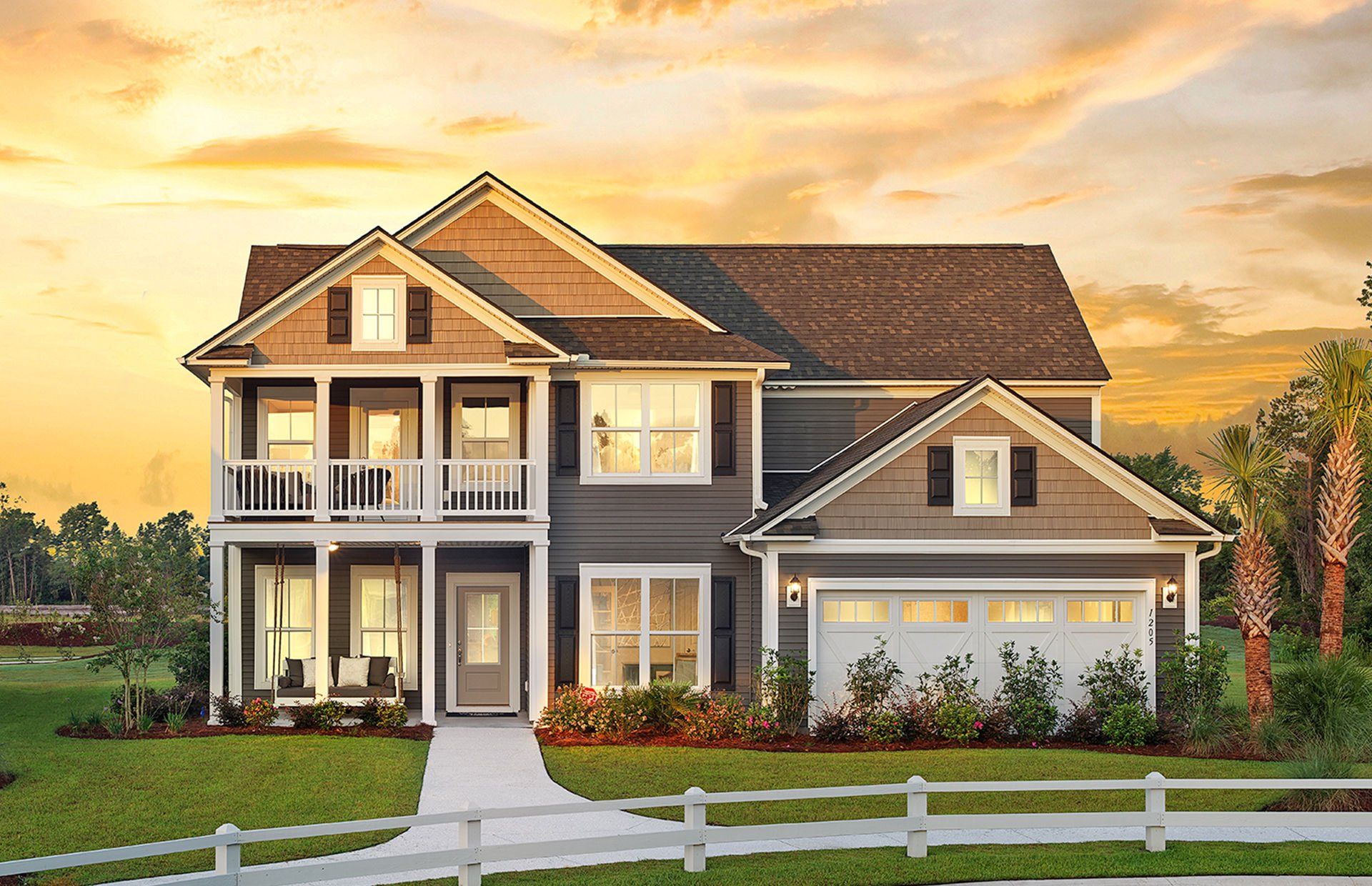 Front exterior of a new home in Carriage Estates, Lexington, SC, highlighting curb appeal (Image 1).