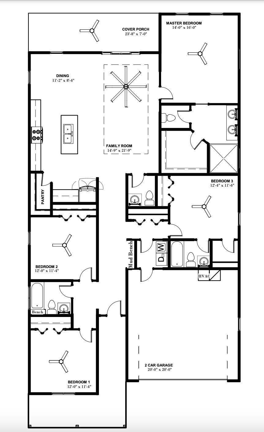2D floor plan layout for the Bryce by Weseman Homes & Renovations in Grand Oaks, Gainesville, FL (Image 1).