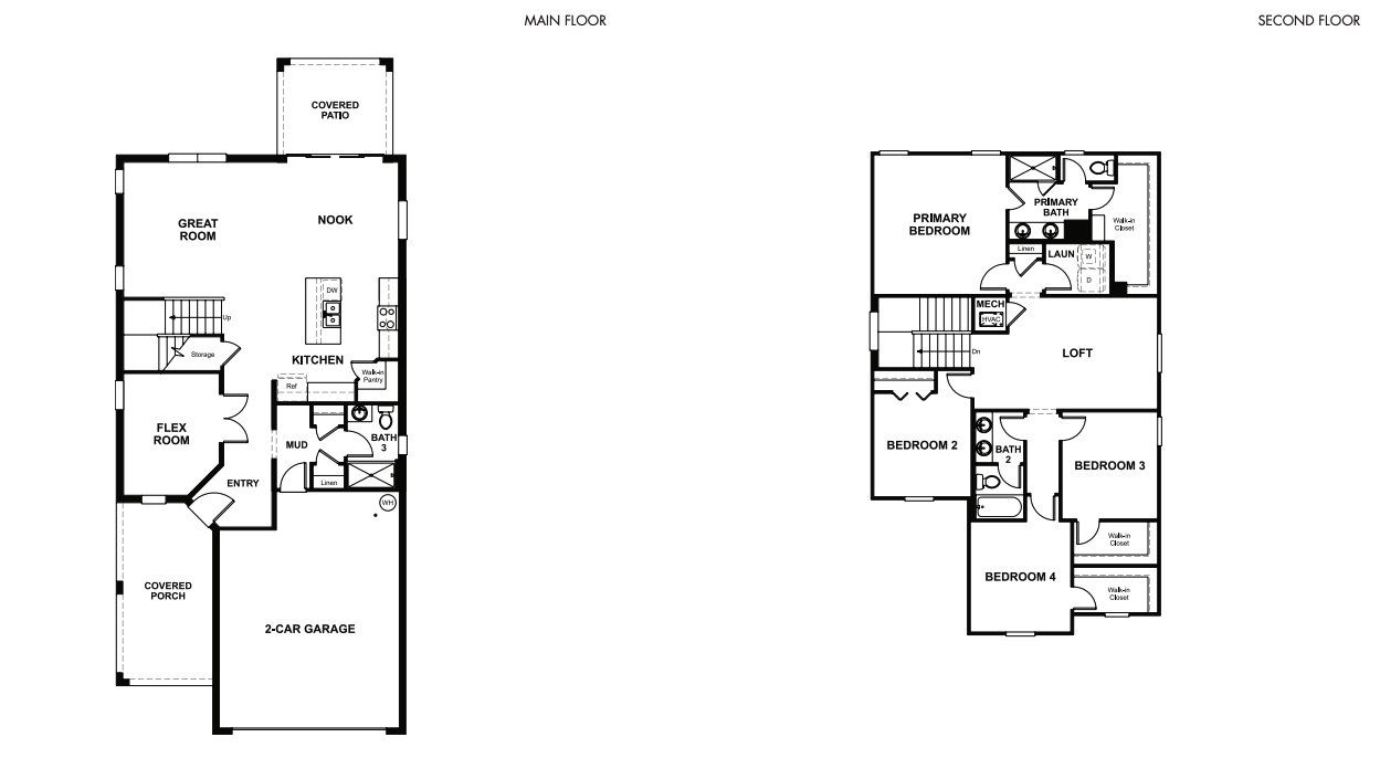 2D floor plan layout for the Pine by Richmond American Homes in Waterset, Ruskin, FL (Image 1).