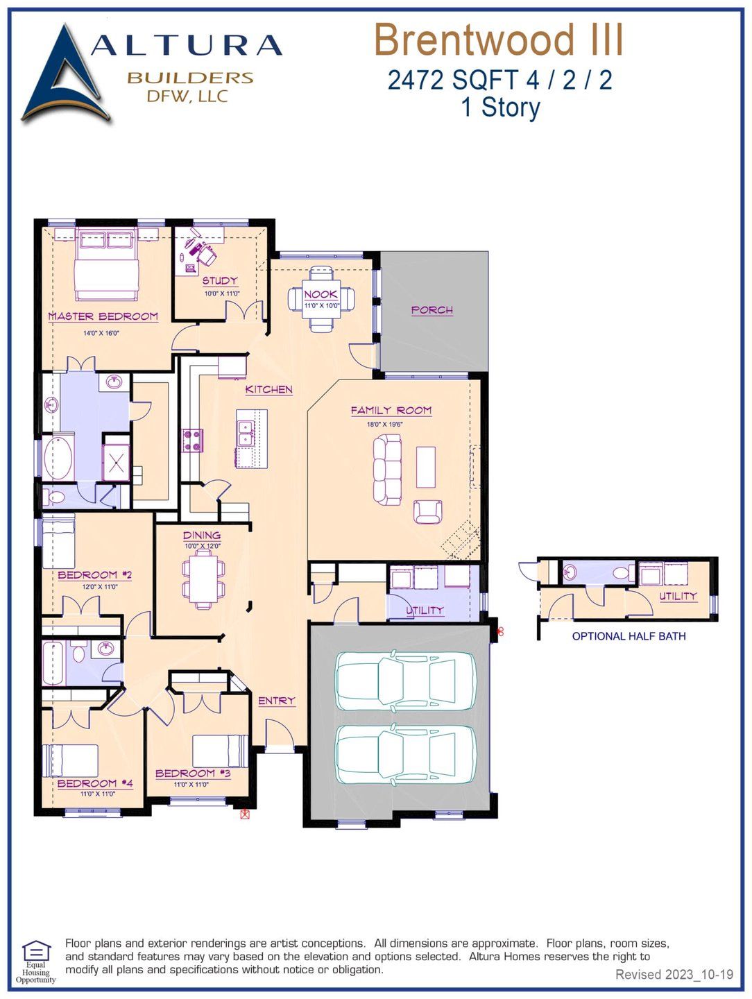 2D floor plan layout for the Brentwood III by Altura Homes in Mallard Point, Greenville, TX (Image 1). 2D floor plan layout for the Brentwood III by Altura Homes in Mallard Point, Greenville, TX (Image 1).