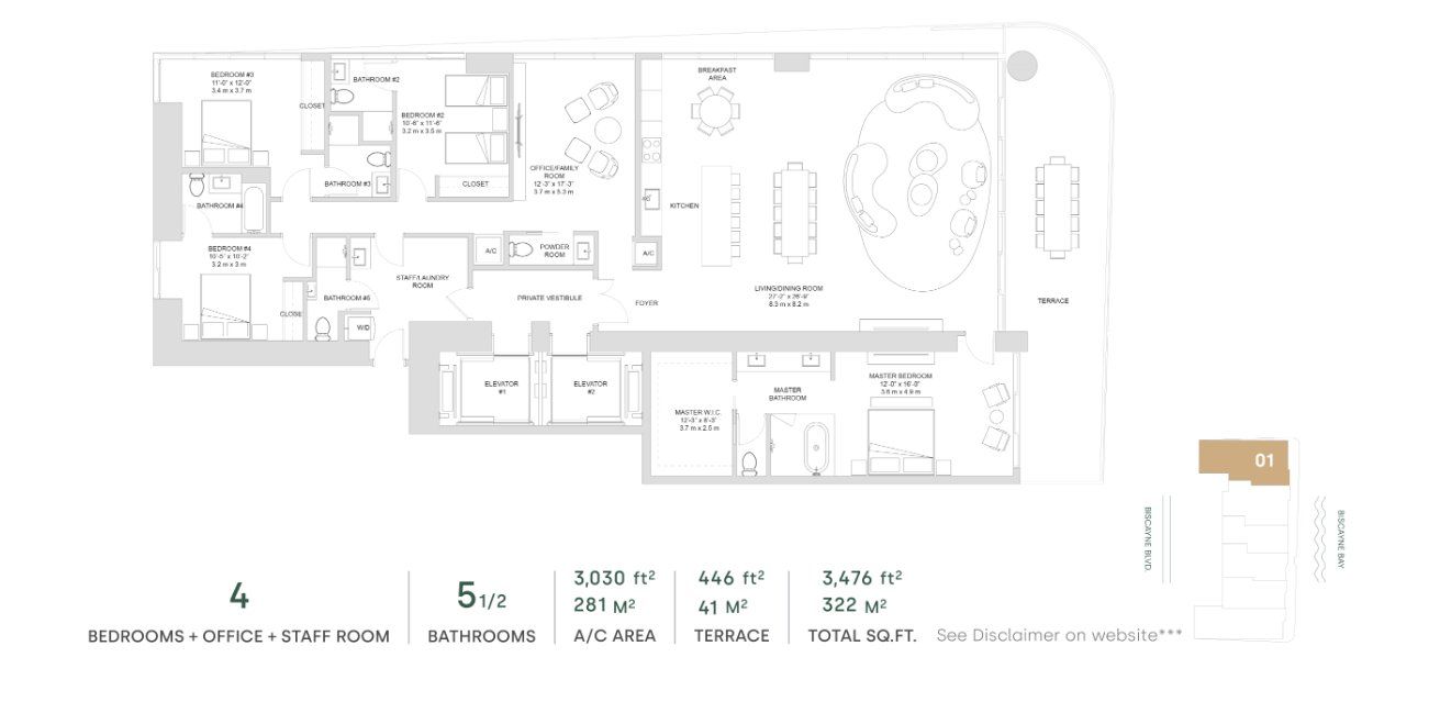 2D floor plan layout for the Line 01 - North Tower (Level 27to 56) by The Melo Group in Aria Reserve, Miami, FL (Image 1).