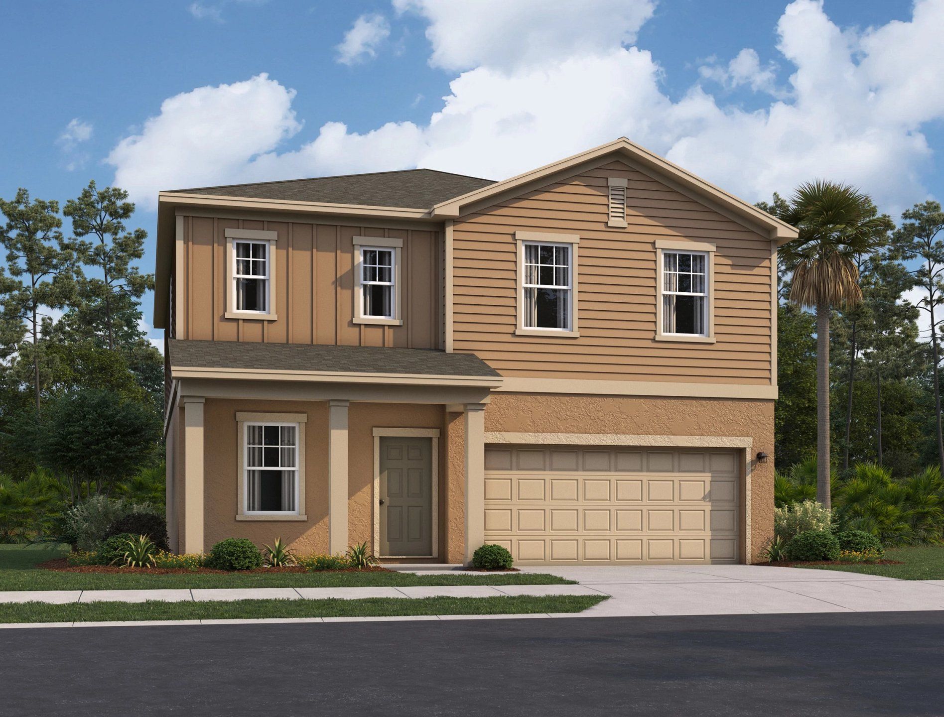 Front exterior of a new home in Hawks Run, Kissimmee, FL, highlighting curb appeal (Image 1). Front exterior of a new home in Hawks Run, Kissimmee, FL, highlighting curb appeal (Image 1).