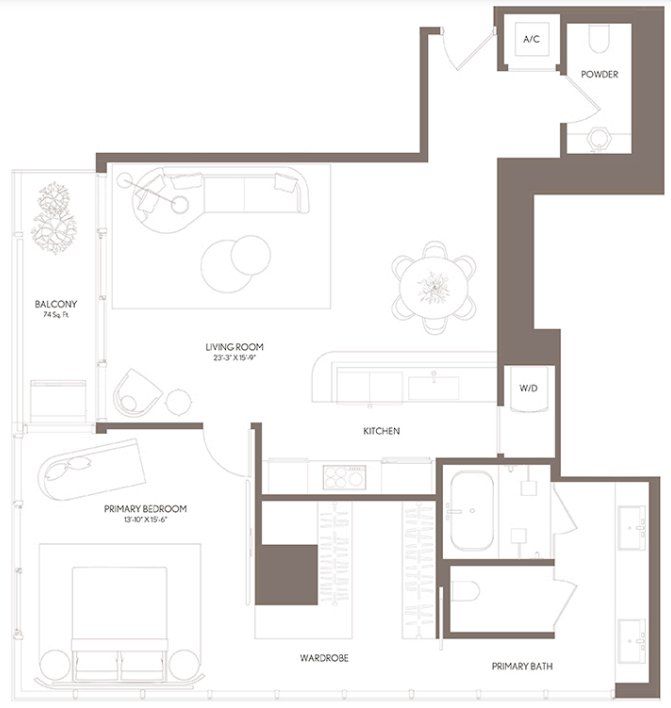 2D floor plan layout for the Residence 05 LVL 50-59 by Property Markets Group in Waldorf Astoria Residences Miami, Miami, FL (Image 1).